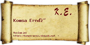 Komsa Ernő névjegykártya